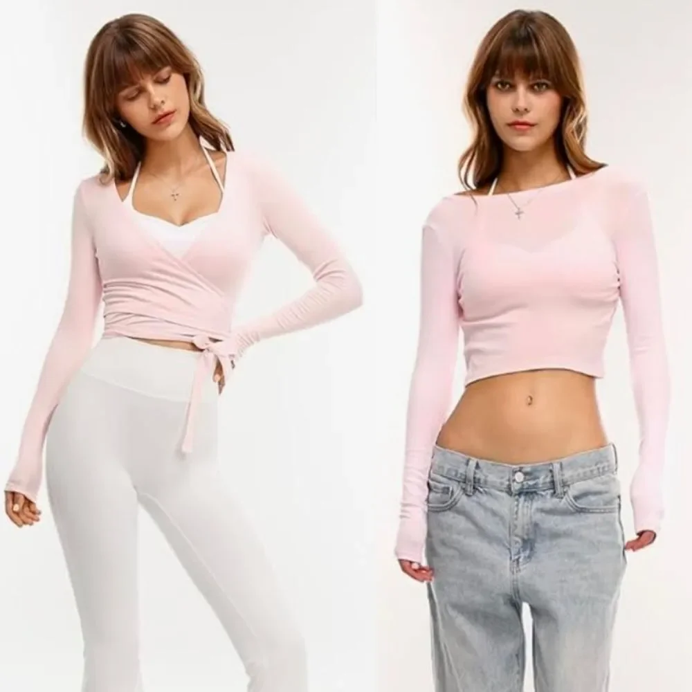 ☔️🔸️🅰️NWT Pink Reversible Crisscross Tie Long Sleeve Top Medium